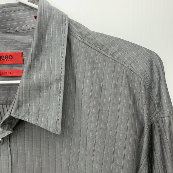 HUGO by Hugo Boss Slim Fit Gray Vertical Pinstripe Button-Down Shirt Size XL - Picture 4 of 4